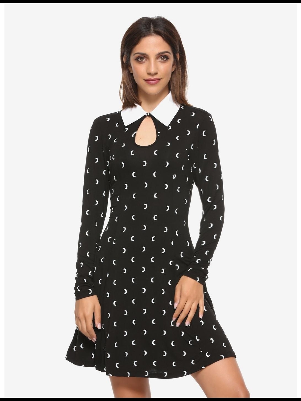 New! Hot Topic - Black Long Sleeve Dress, Crescent Moon Print With Pockets